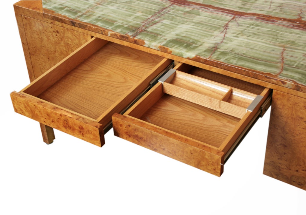 American Custom Burl Wood Desk with Onyx Top