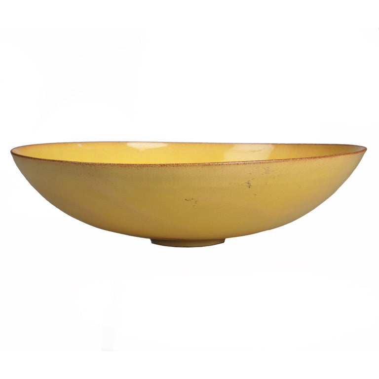 Gertrude and Otto Natzler Yellow Glazed Bowl For Sale