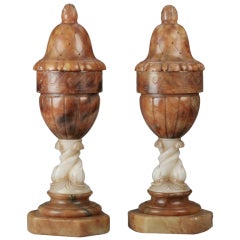 Antique Pair of Italian Art Deco Alabaster Lamps with dolphins