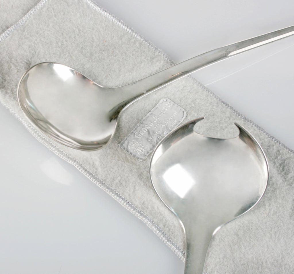 Danish Mid Century Modern Georg Jensen Sterling Silver Salad Servers