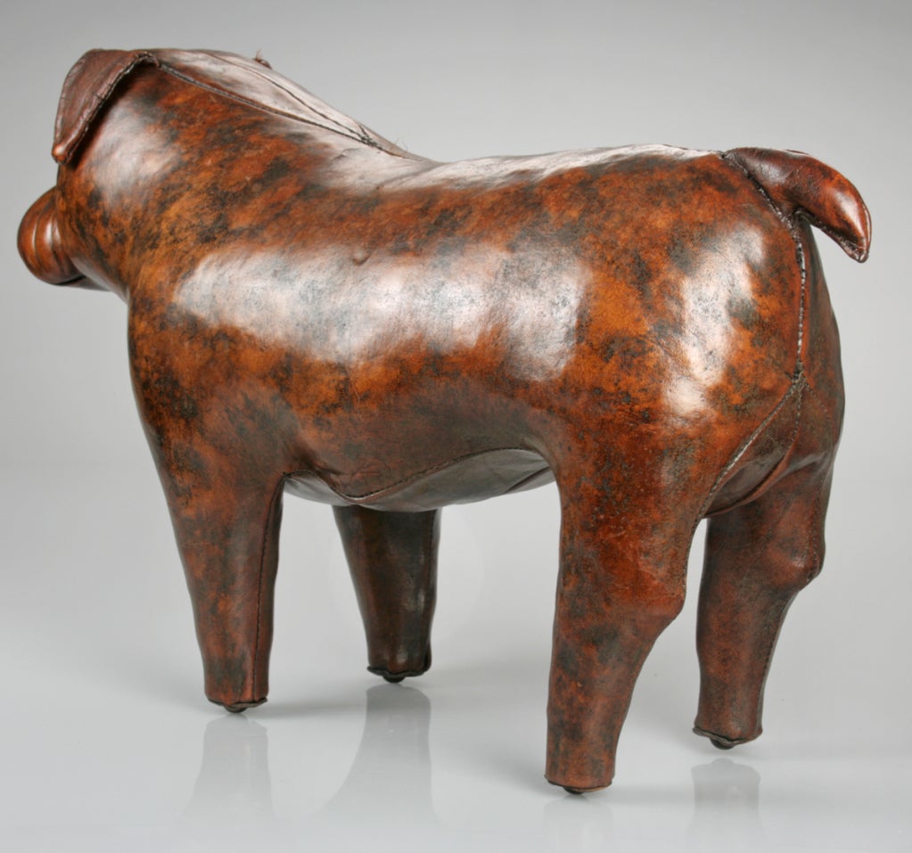 Mid-20th Century Abercrombie & Fitch English Bulldog Leather Footstool