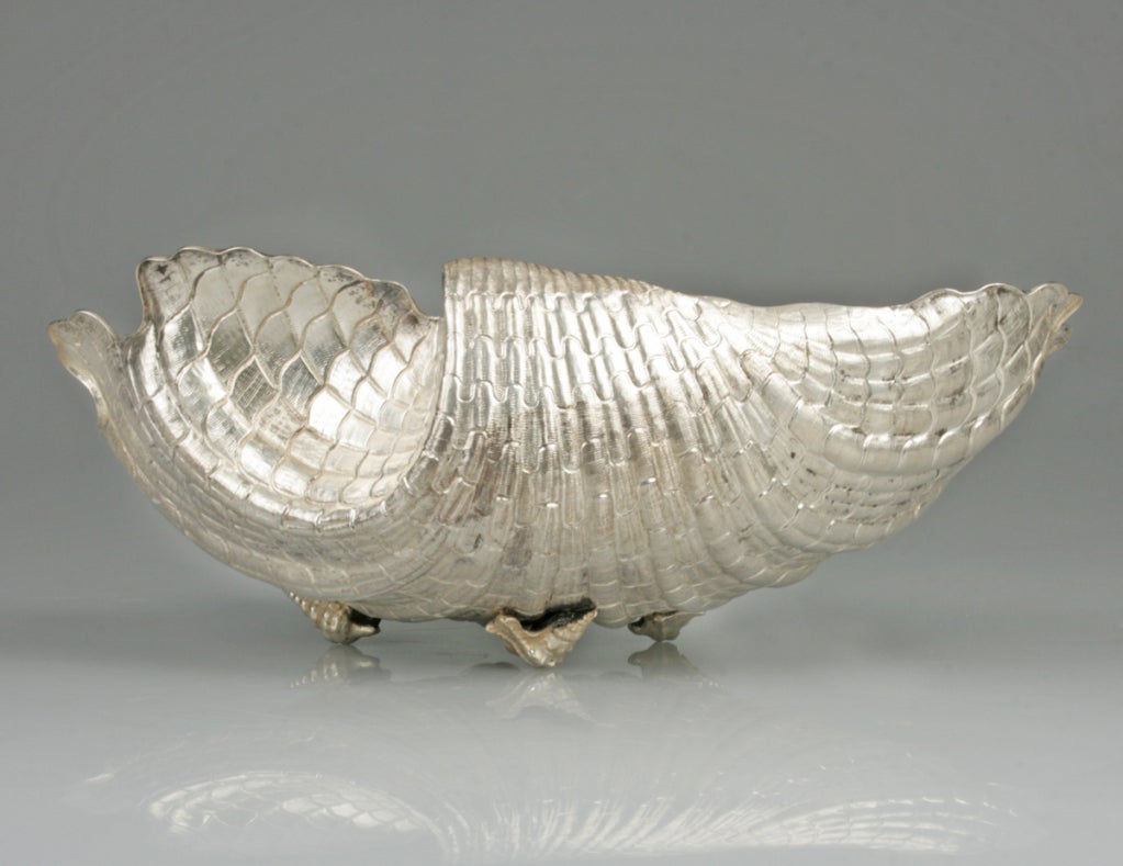 Mid-20th Century Large Portuguese Silver Shell  Serving Bowl by David Ferreira