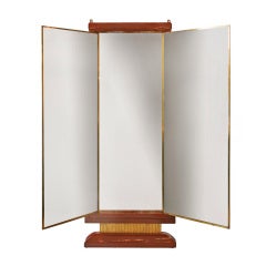 French Art Deco Lacquered Three Panel Floor  Mirror  Miroir Brot