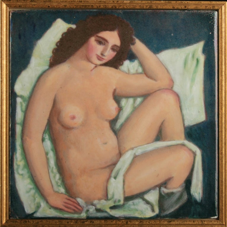 Modernist Nude Copper Enamel Painting