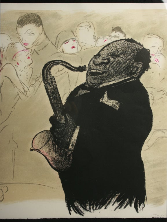 French Marcel Vertes Lithograph Dance #4 Saxaphone Player