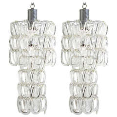 Matching Pair of Angelo Mangiarotti  Glass Chandeliers