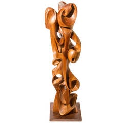 Tall Biomorphic Carved Wood Sculpture