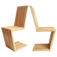 Custom Pair of Slatted Wood Z  Chairs