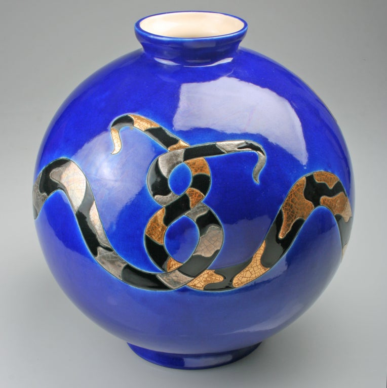 French Ceramic Snake Vase by Danillo Curetti for Longwy