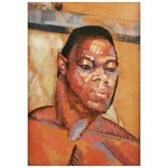 Vintage Portrait Painting of Boxing Legend World Heavyweight Champion Joe Louis