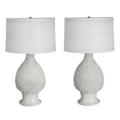 Pair of Ceramic Pineapple Lamps by Fantoni