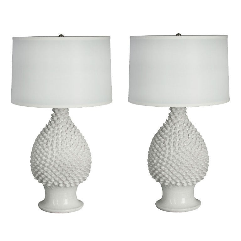 Pair of Ceramic  Pineapple Lamps by Fantoni