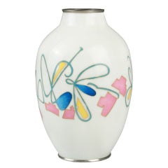 Vintage Modernist Mid-Century Tall Japanese Cloisonné Vase
