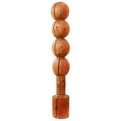 Tall Orbular Carved Wood Totem Sculpture
