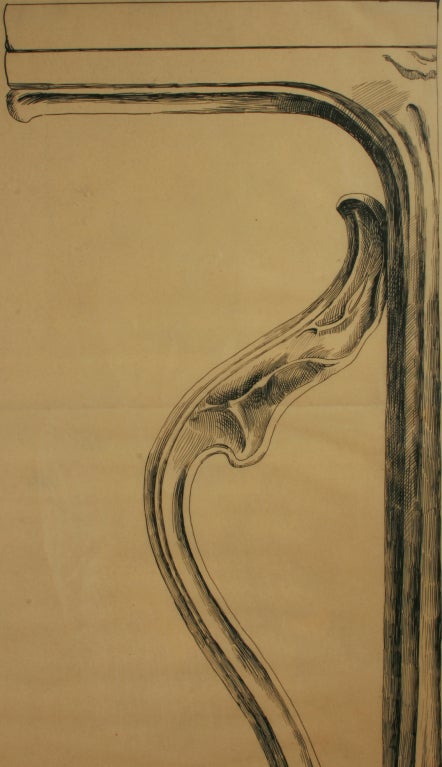 A beautiful drawing in ink of an Art Nouveau Furniture detail.
Paper size is 15 1/2 