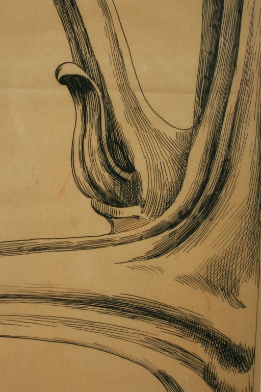 Emile Galle Art Nouveau Drawing In Excellent Condition For Sale In Chicago, IL