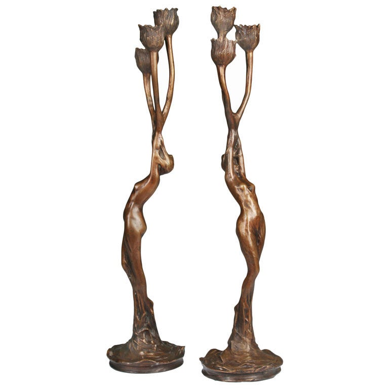 Monumental  Bronze Art Nouveau Candleabra by Firmin Bate