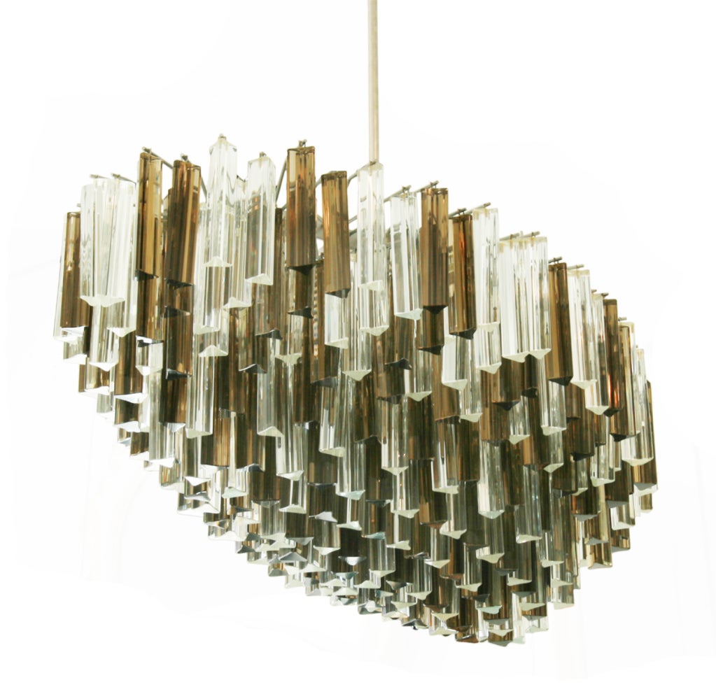 Venini for Camer Smoked Glass Oval fixture with over 250 individual glass crystals. Each crystal measures 6 