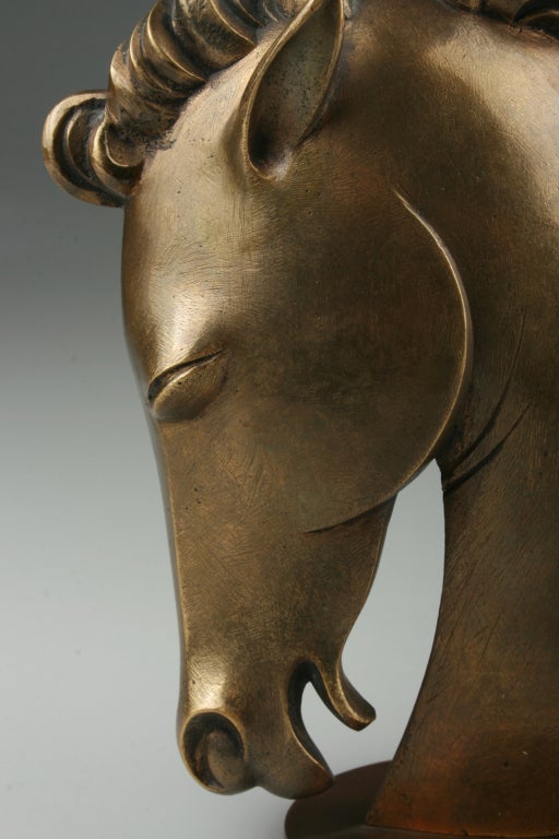 Very stylized bronze stallion head  by Karl Hagenaur of Vienna. Sure to enthrall anyone who has a passion for horses. Handmade in Austria with two impressions.