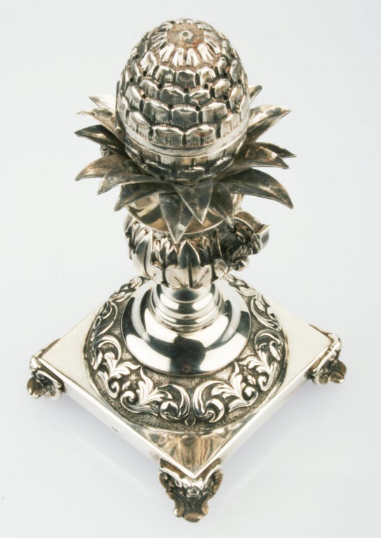 American Judaica Sterling Silver Spice Box / Besamin with Pineapple