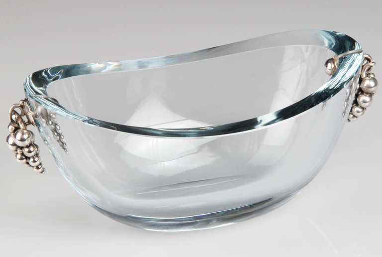 American Art Deco OGH Strombergshyttan Glass Centerpiece Bowl with Sterling Silver Mounts For Sale
