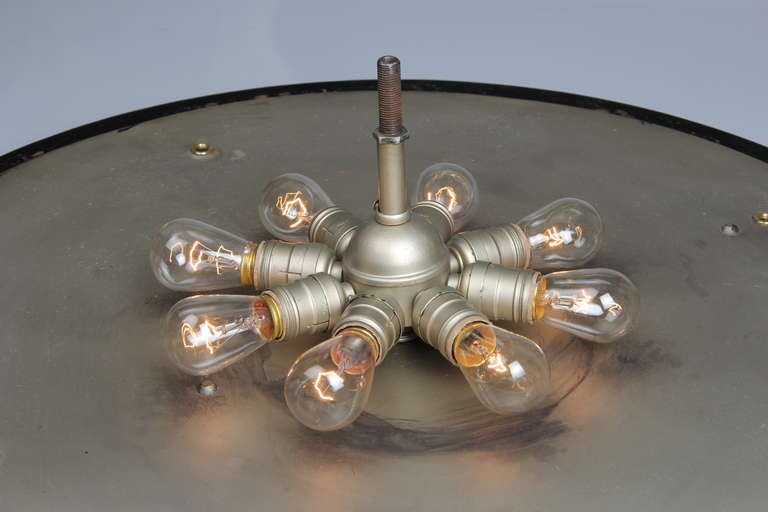 Mixed Metal Large Art Deco Ceiling Fixture with Medallions Possibly Oscar Bach