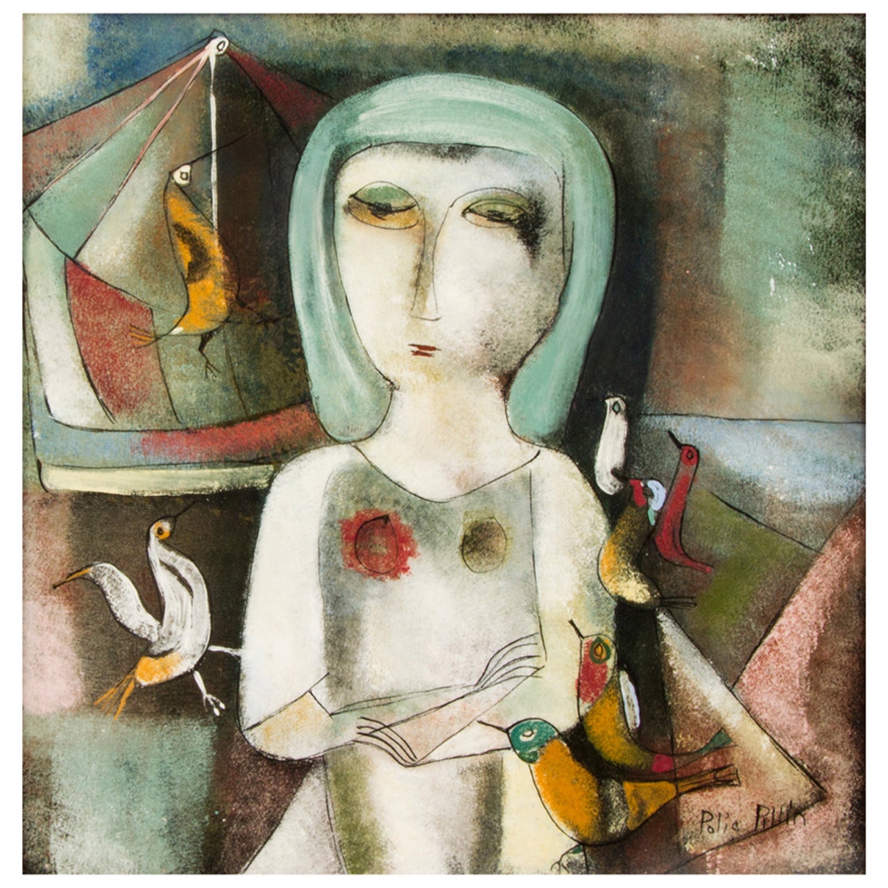 Polia Pillin Ceramic Wall Plaque "Woman with Birds"