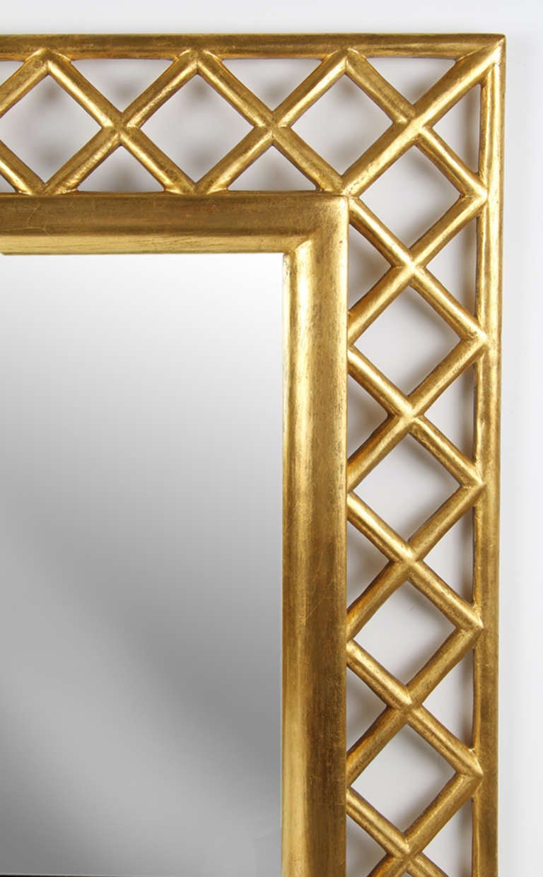 Pair of Hand Carved Gold Gilt Italian Gilt Mirrors with Lattice Borders 2