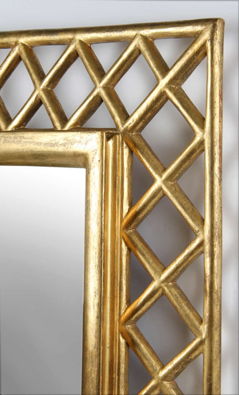 Pair of Hand Carved Gold Gilt Italian Gilt Mirrors with Lattice Borders 3