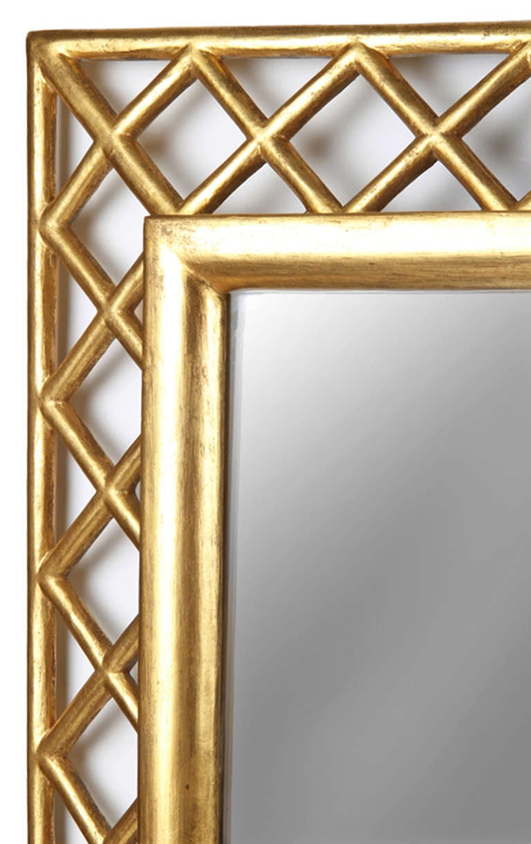 Pair of Hand Carved Gold Gilt Italian Gilt Mirrors with Lattice Borders 1