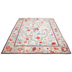 European Hooked Rug with Floral Motif