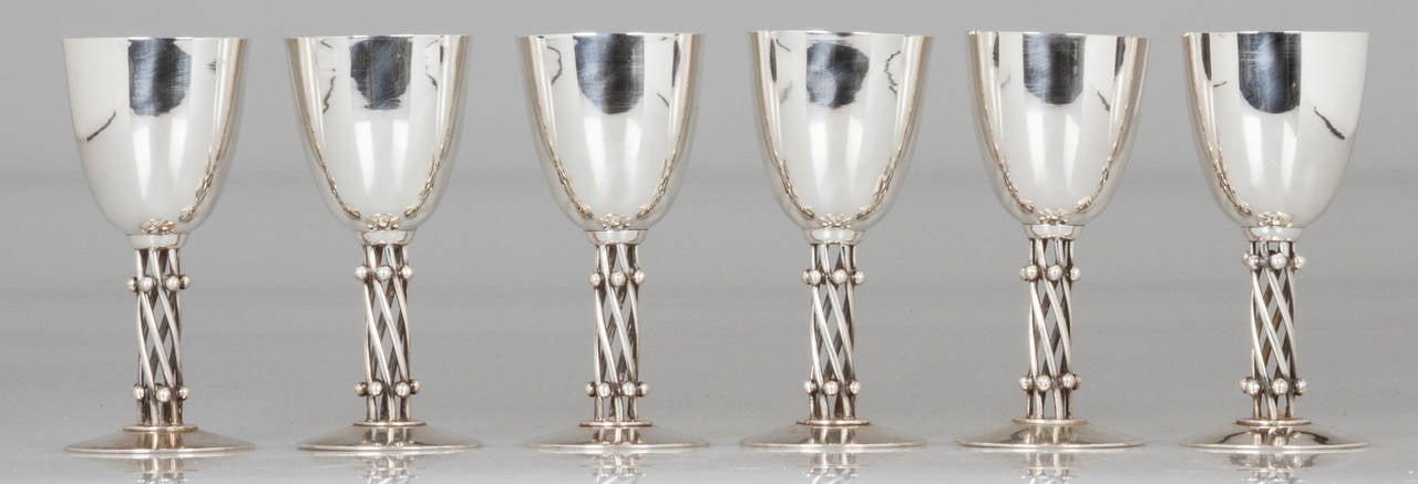 Mexican Set of Six William Spratling Sterling Silver Wine Goblets