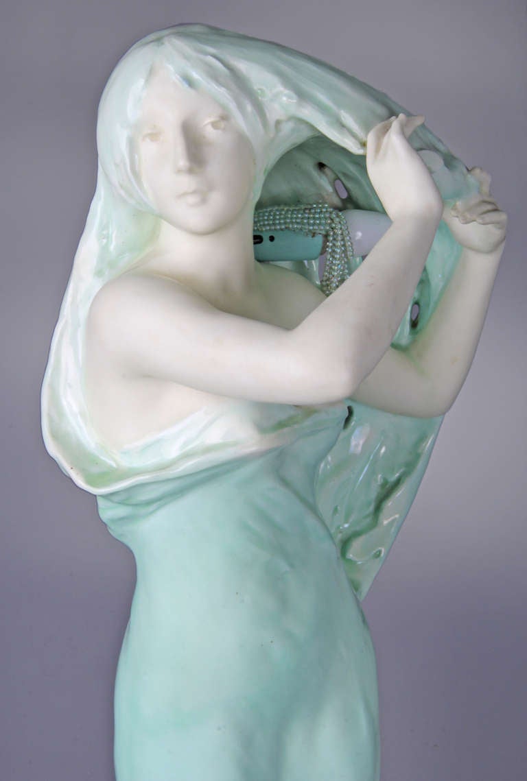 Large Art Nouveau Draped Figural Lamp