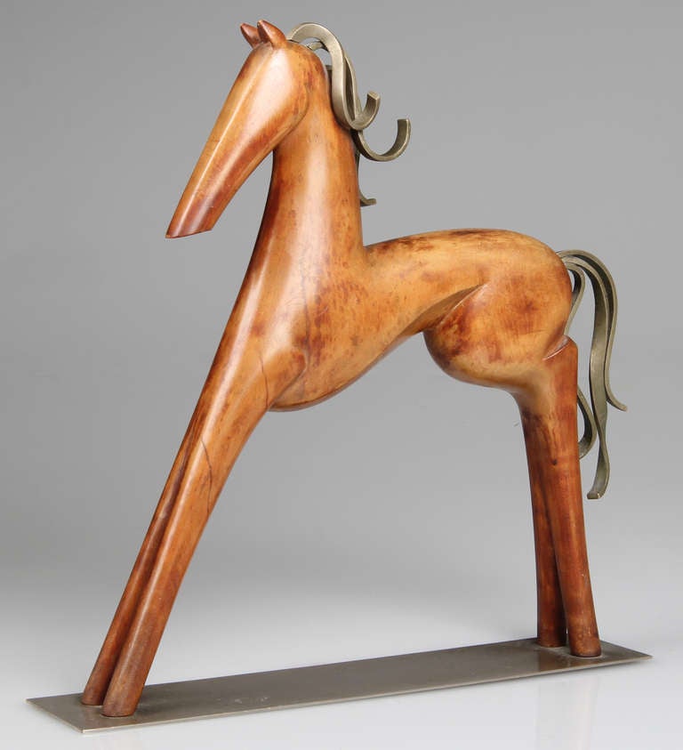 Art Deco Wood Horse Hagenauer Style Sier Kunst In Excellent Condition In Chicago, IL
