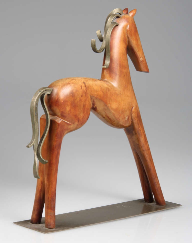 Mid-20th Century Art Deco Wood Horse Hagenauer Style Sier Kunst
