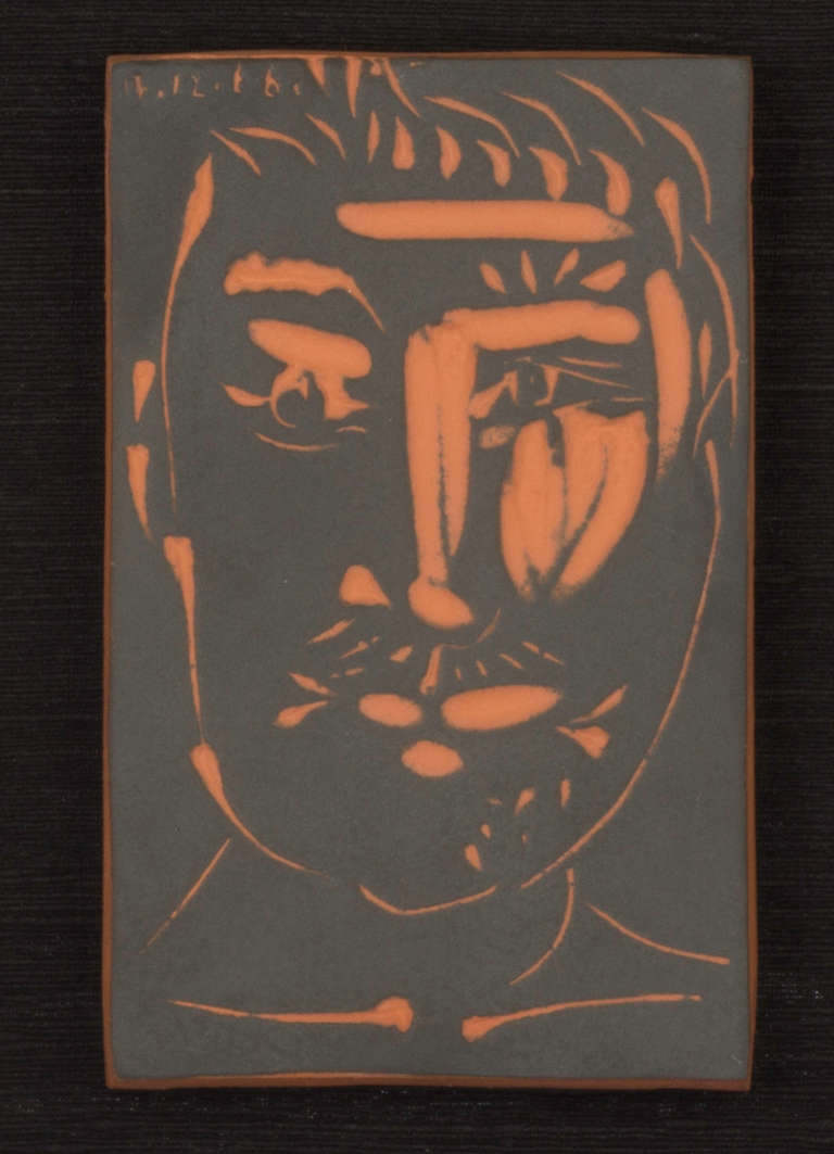 French Pablo Picasso Carved Ceramic Tile