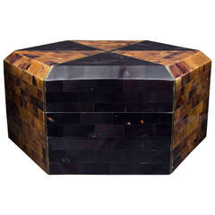 Maitland Smith Horn and Brass Hexagonal Box