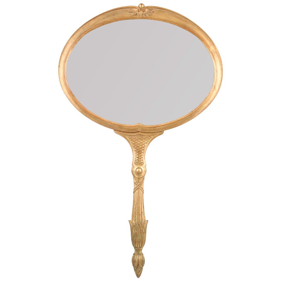 Gold Gilt Hand Mirror-Shaped Wall Mirror by Palladio For Sale