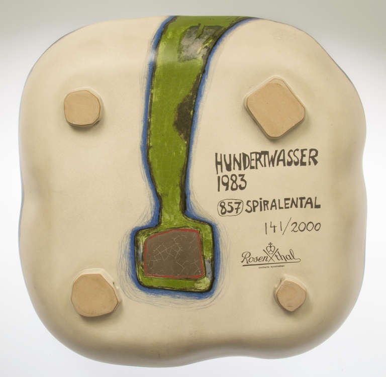 Hundertwasser Ceramic Sculptural Low Bowl 