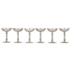 Set of Six Sterling Silver Champagne Coupes by William Spratling