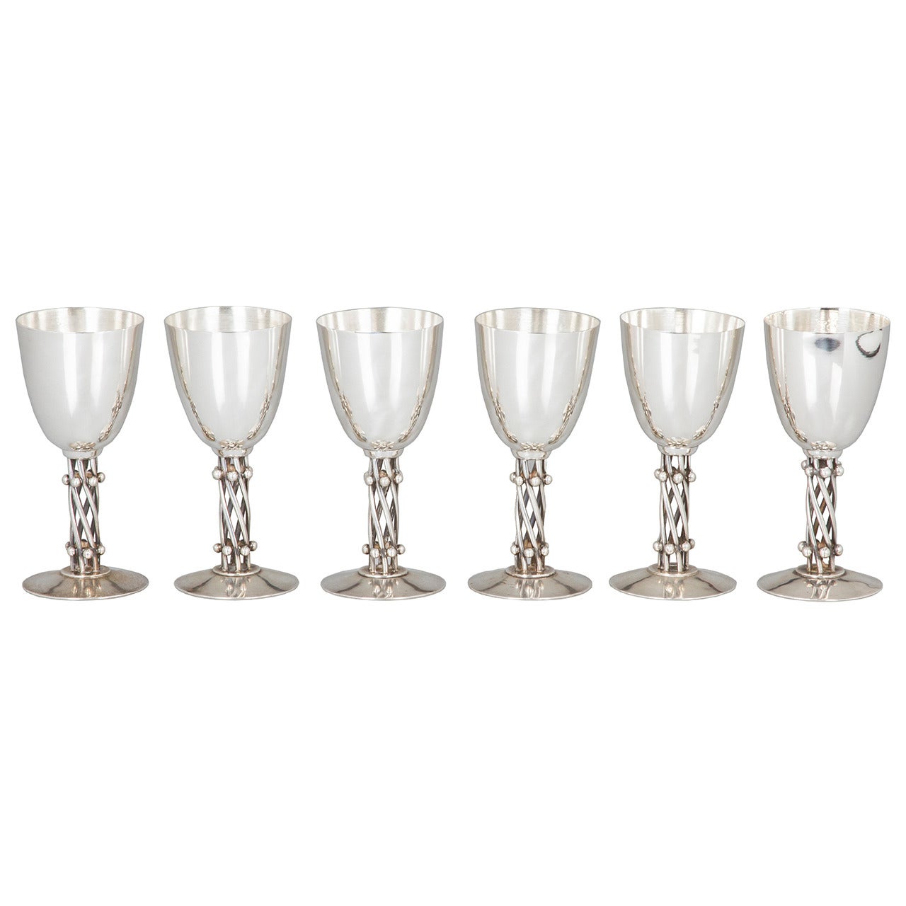 Set of Six William Spratling Sterling Silver Wine Goblets