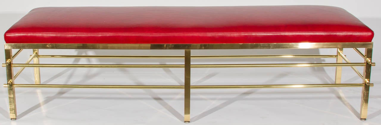 North American Mid-Century Brass and Leather Bench