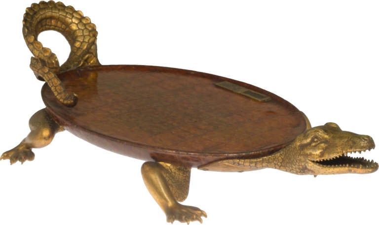 Bronze Figural Alligator Smoking Tray and Accessories 1