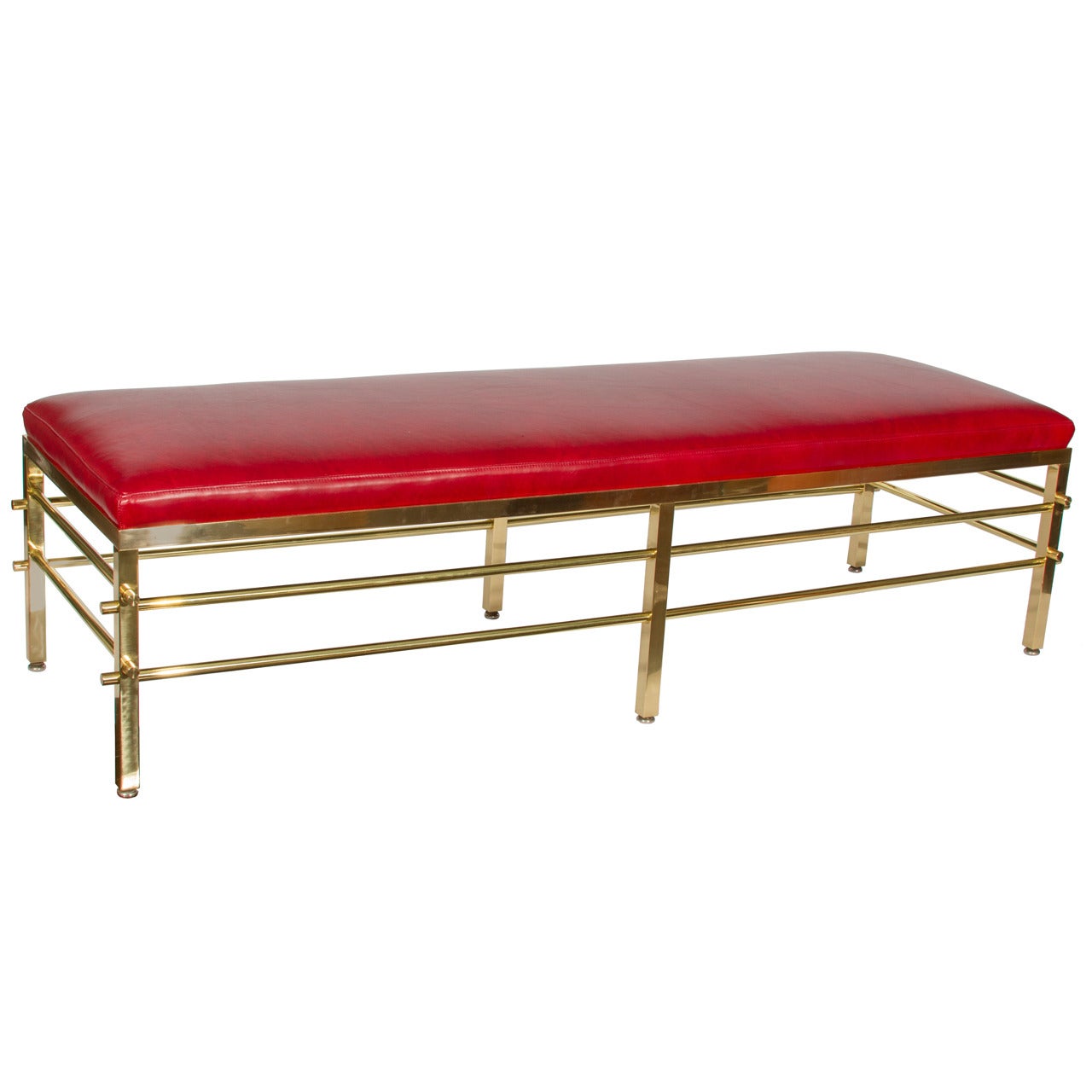 Mid-Century Brass and Leather Bench