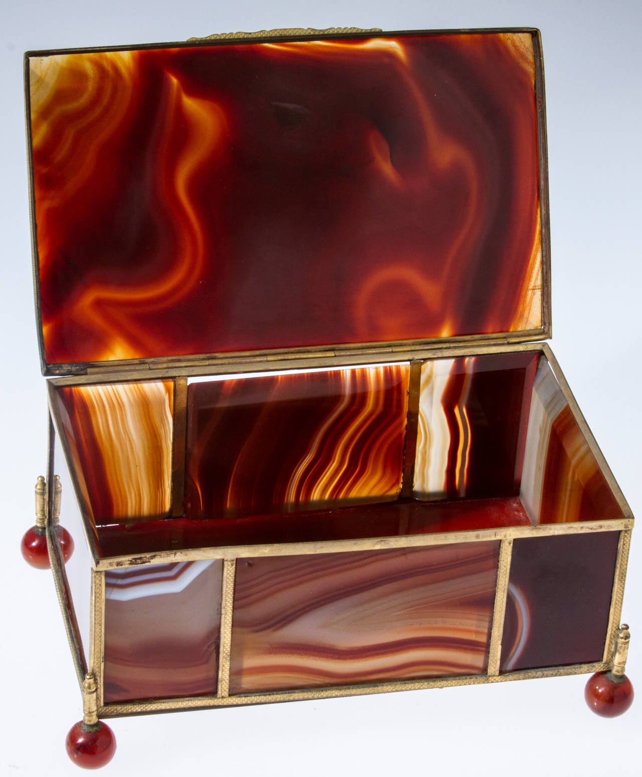 French Large Agate Box with Bronze Dore Fittings