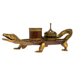 Bronze Figural Alligator Smoking Tray and Accessories