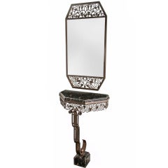 French Art Deco Wrought Iron MIrror and Console