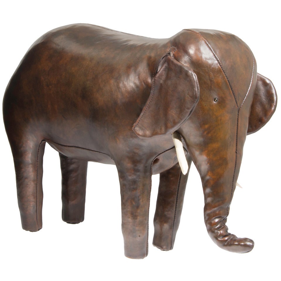 Large Leather  Elephant with Tusks For Sale