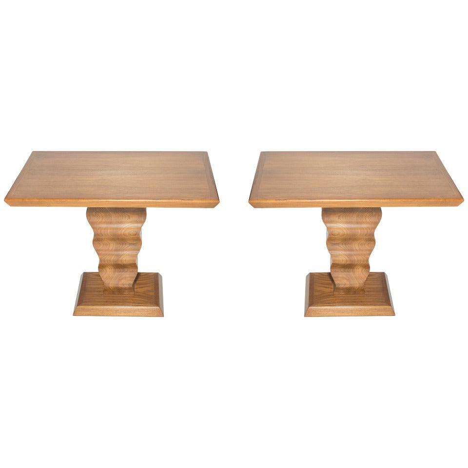 Pair of Sculptural Wooden Side Tables By Karpen For Sale
