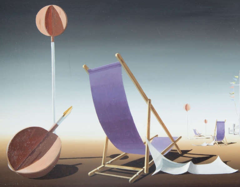 American Norman Black Surrealist Beach Landscape Painting For Sale